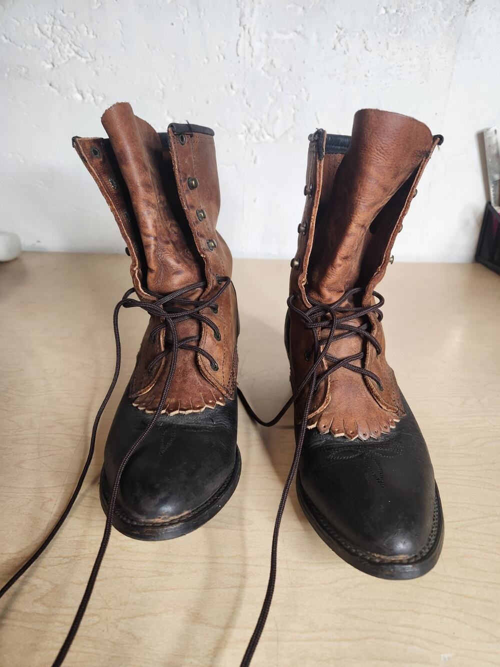 Vintage 90s Abilene Boots Women's 8M Brown Leather Western Packer Kiltie Granny